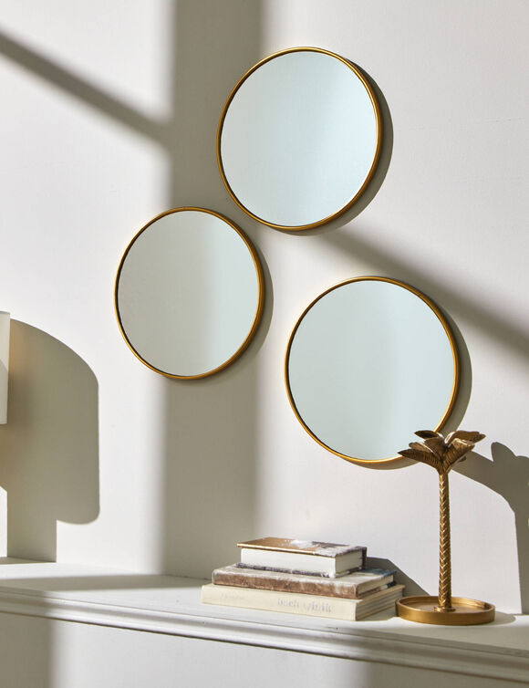 Ronde spiegel met goudkleurige rand - set van 3  (goudkleurig) Ronde spiegel met goudkleurige rand - set van 3  (goudkleurig)